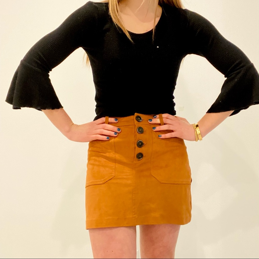 Zara Rust Suede Button Mini Skirt - Picture 1 of 7